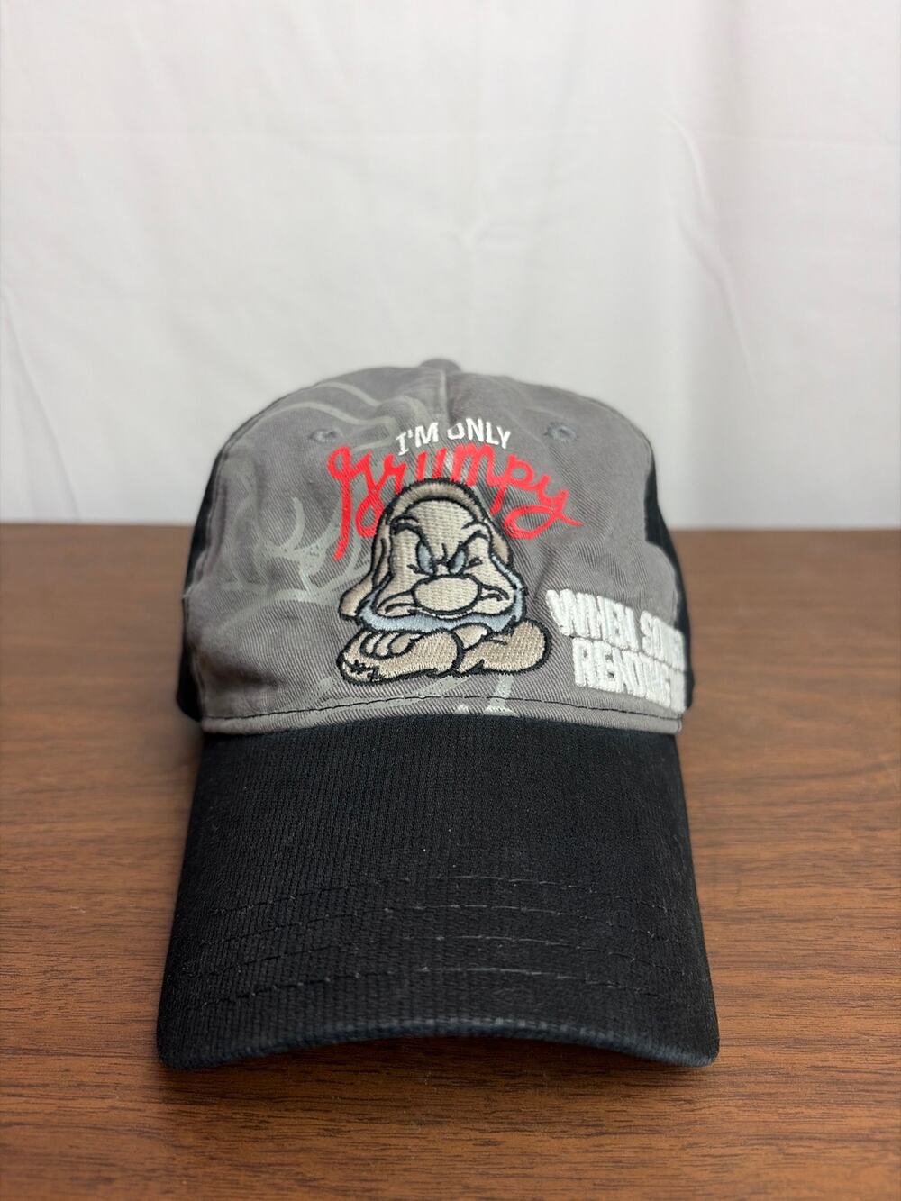 Disney Parks Grumpy "Reading My Hat" Black Gray Baseball Cap